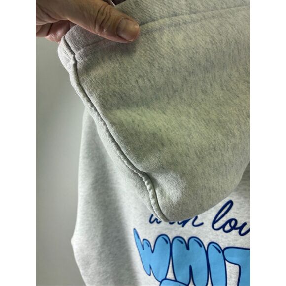 White Fox Pullover Hoodie with Light Blue Print in Front and Back in Light Gray - Picture 6 of 9